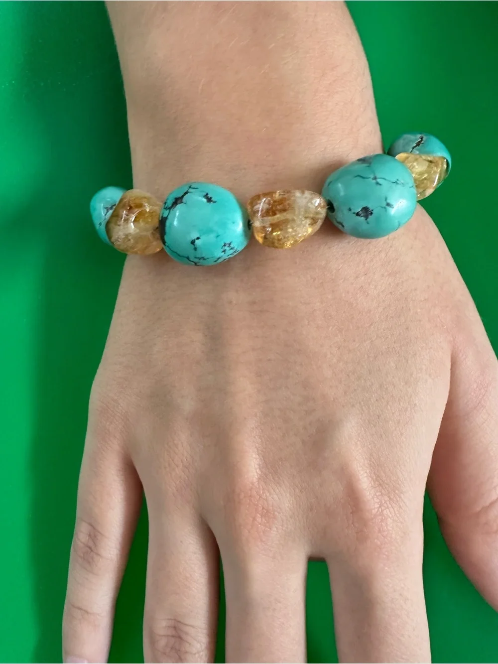 Sterling silver Turquoise and Real Jade Bead Stretch Bracelet